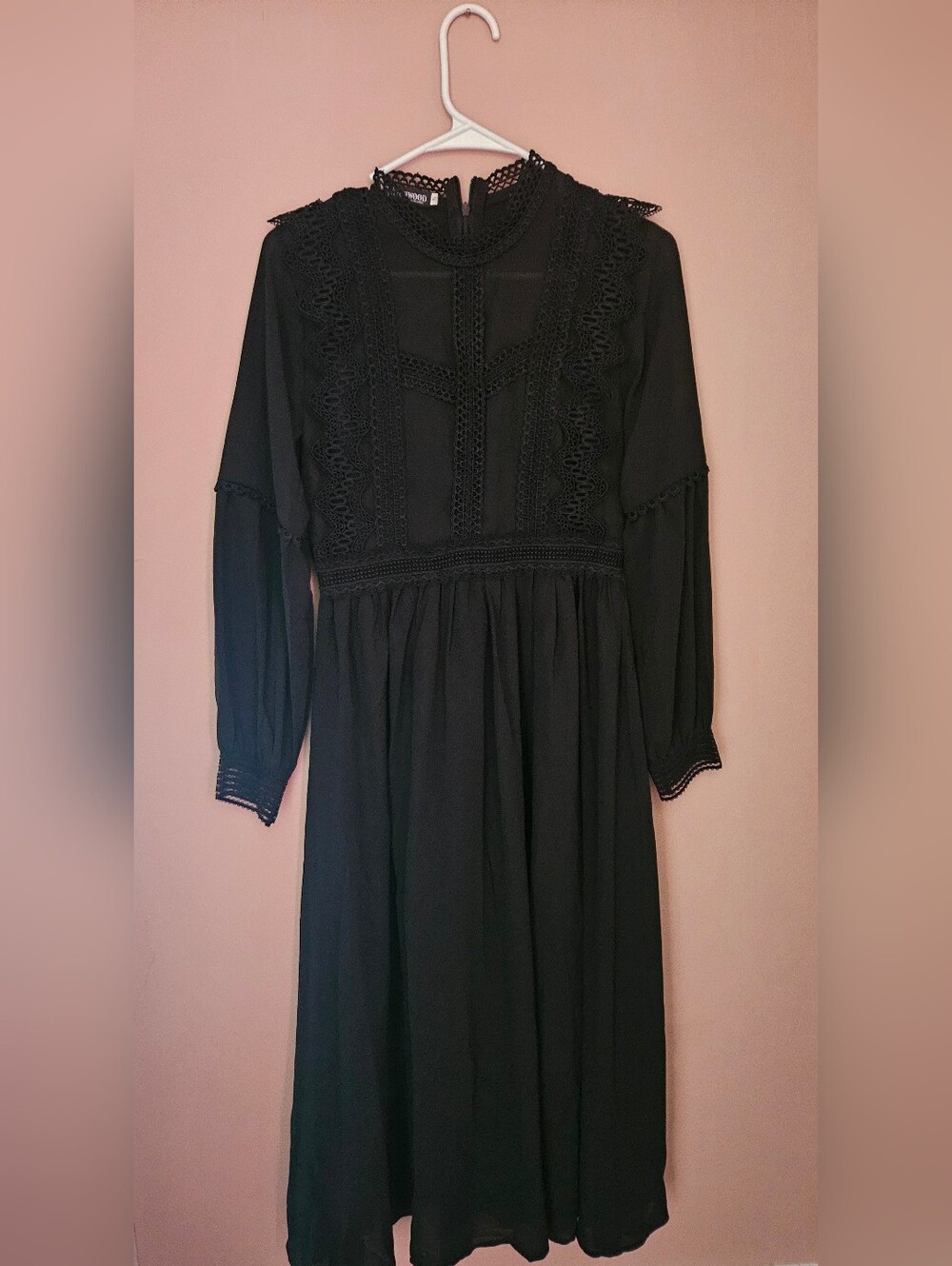 Black Lace-Trim Maxi Dress - Women's Long Sleeve